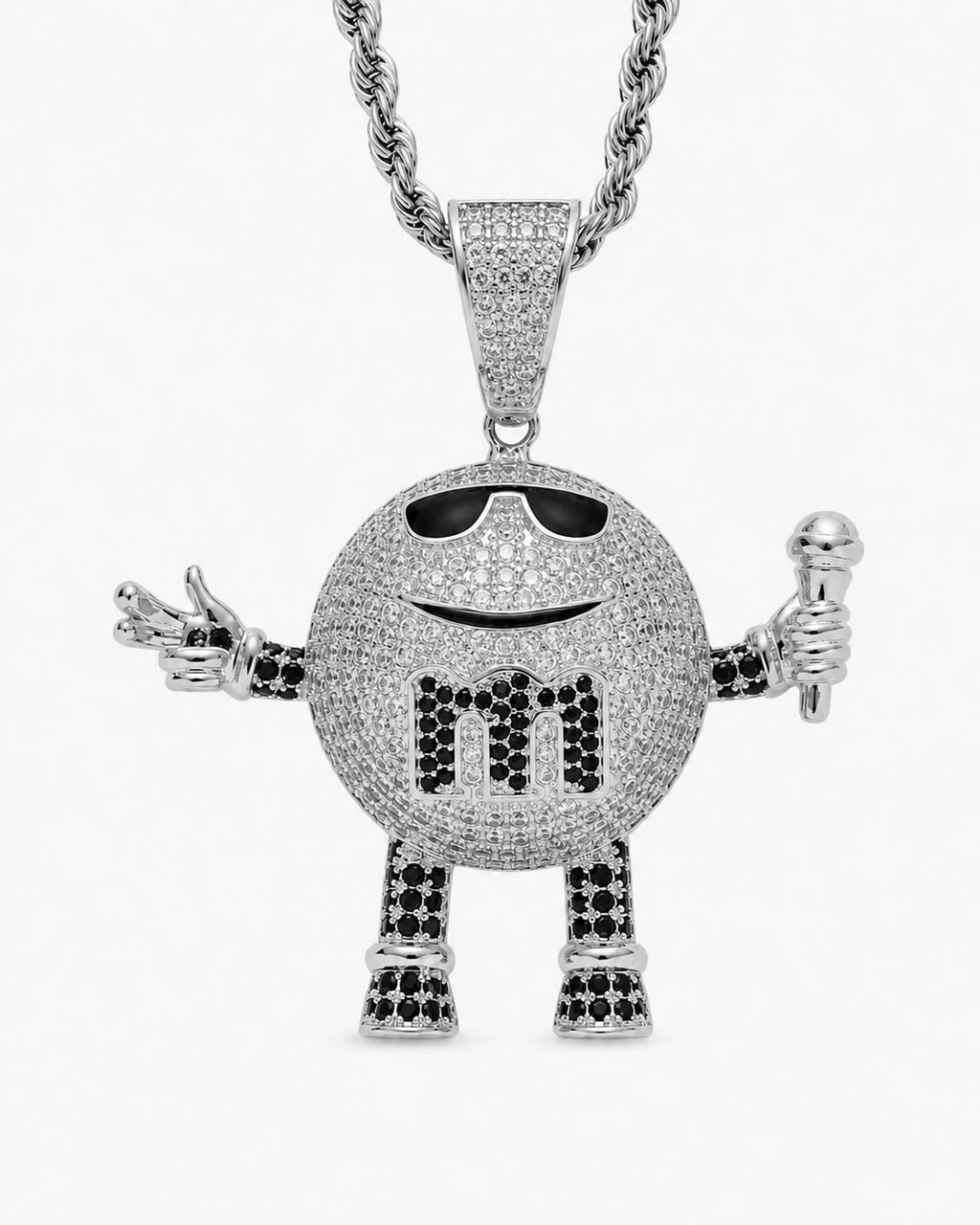 Iced CZ Mic Character Pendant Necklace