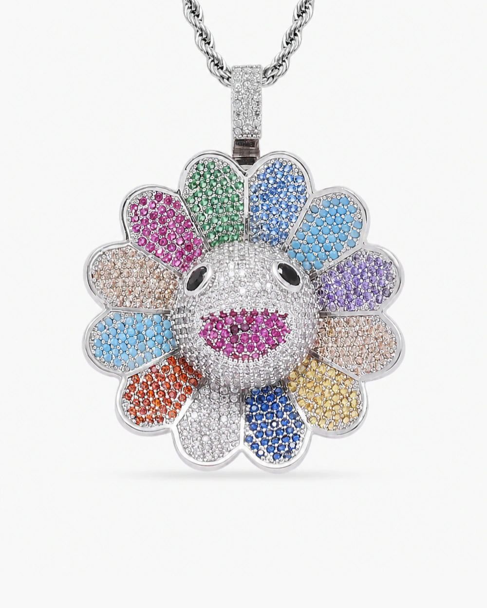Multicolor Smiley Flower Pendant Necklace