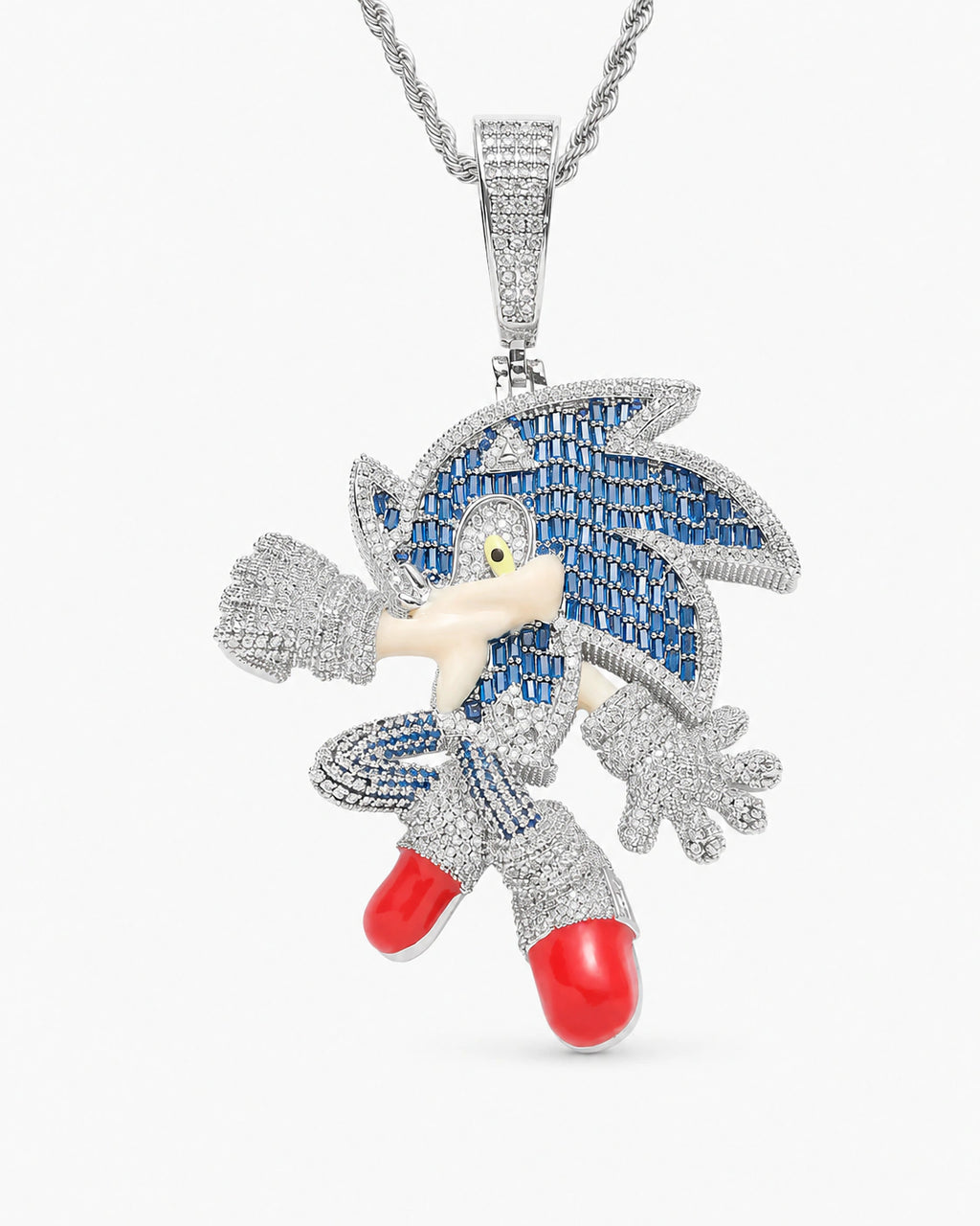 Iced CZ Blue Speed Character Pendant Necklace