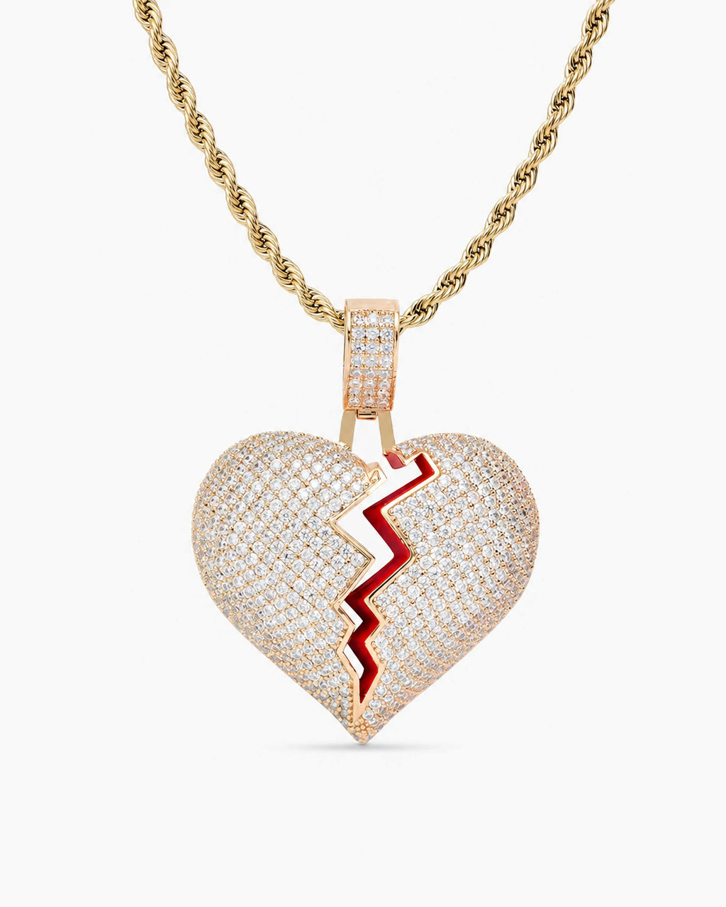 Iced CZ Cracked Heart Pendant Necklace