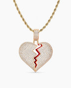 Iced CZ Cracked Heart Pendant Necklace