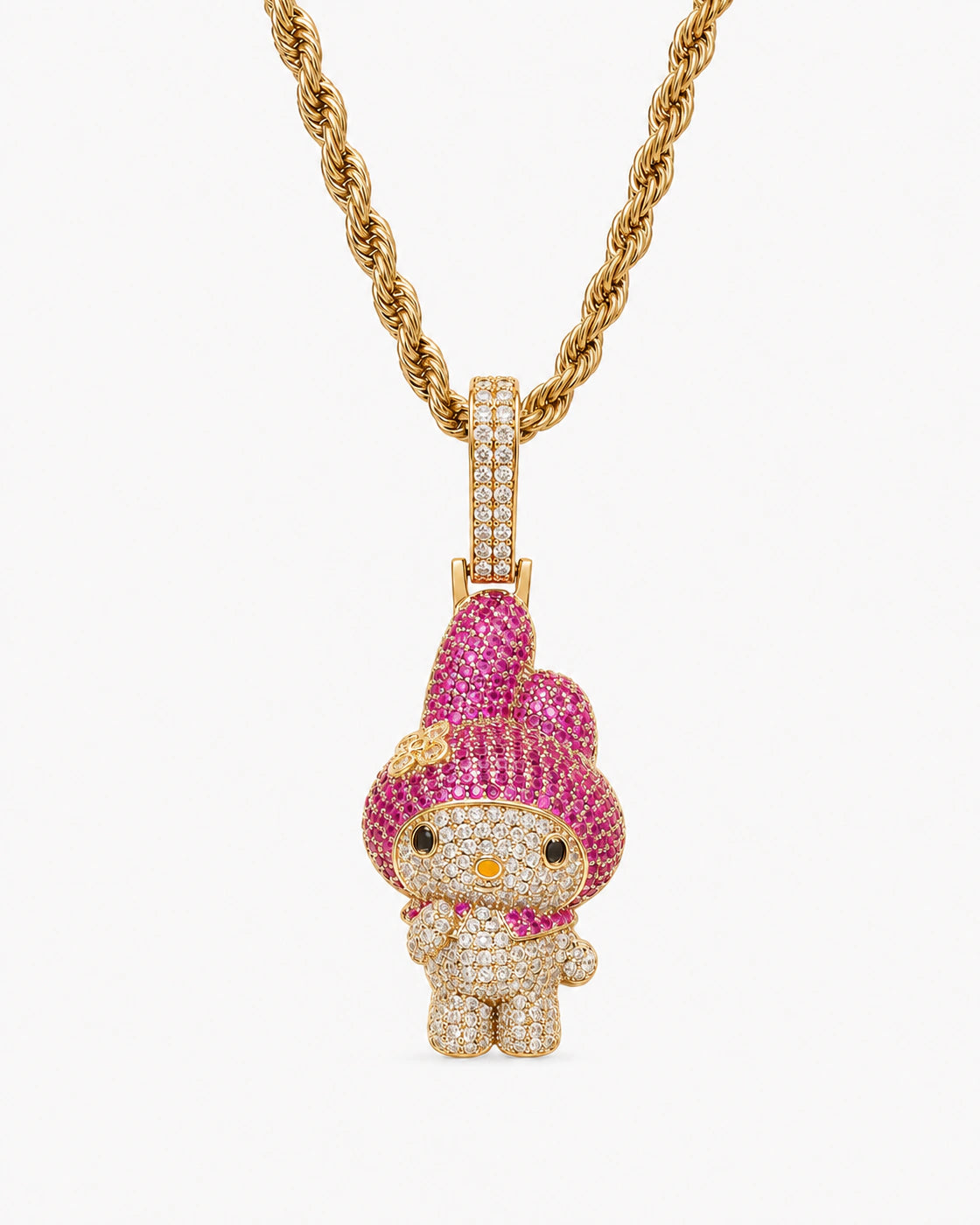 Iced CZ Cartoon Character Pendant Necklace