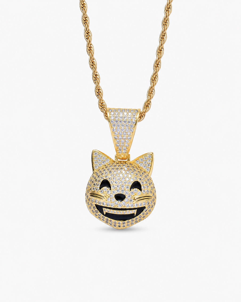 Iced CZ Grinning Cat Pendant Necklace