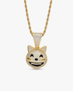Iced CZ Grinning Cat Pendant Necklace