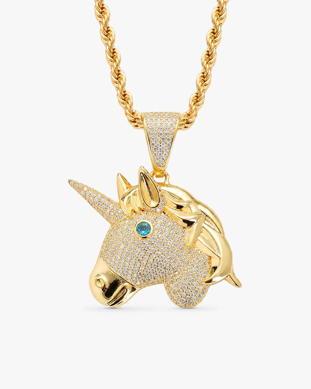 Iced CZ Unicorn Pendant Necklace