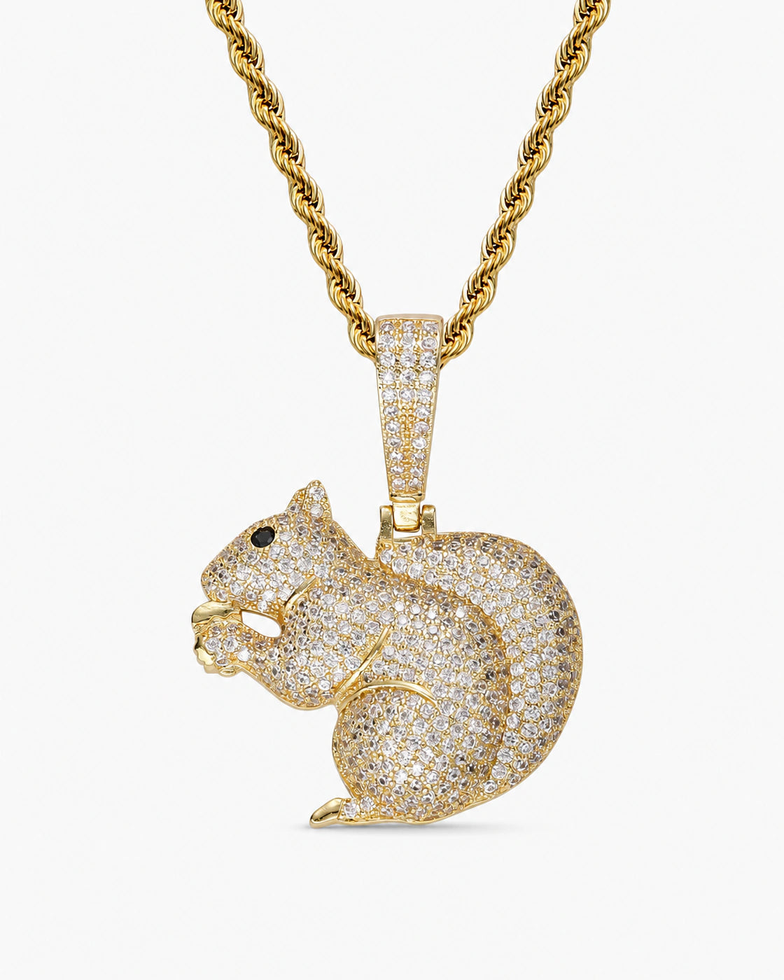 Iced CZ Squirrel Pendant Necklace