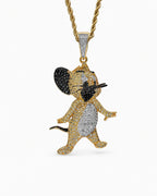 Gold-Tone Iced CZ Mouse Pendant Necklace