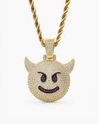 Iced CZ Horned Grin Pendant Necklace