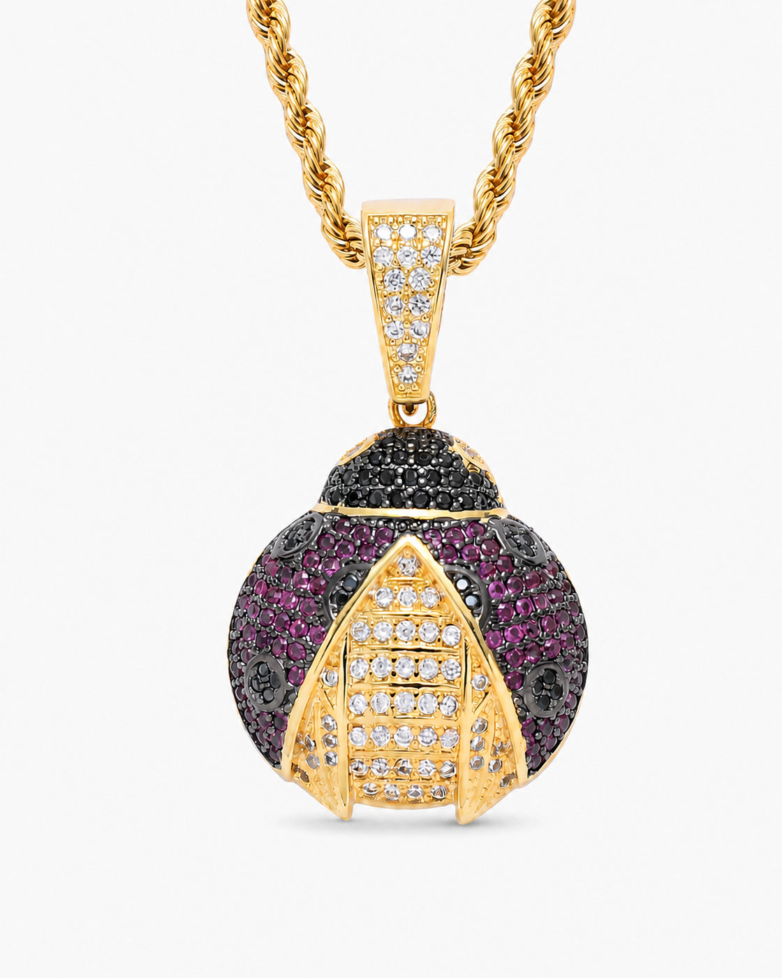 Iced CZ Ladybug Pendant Necklace