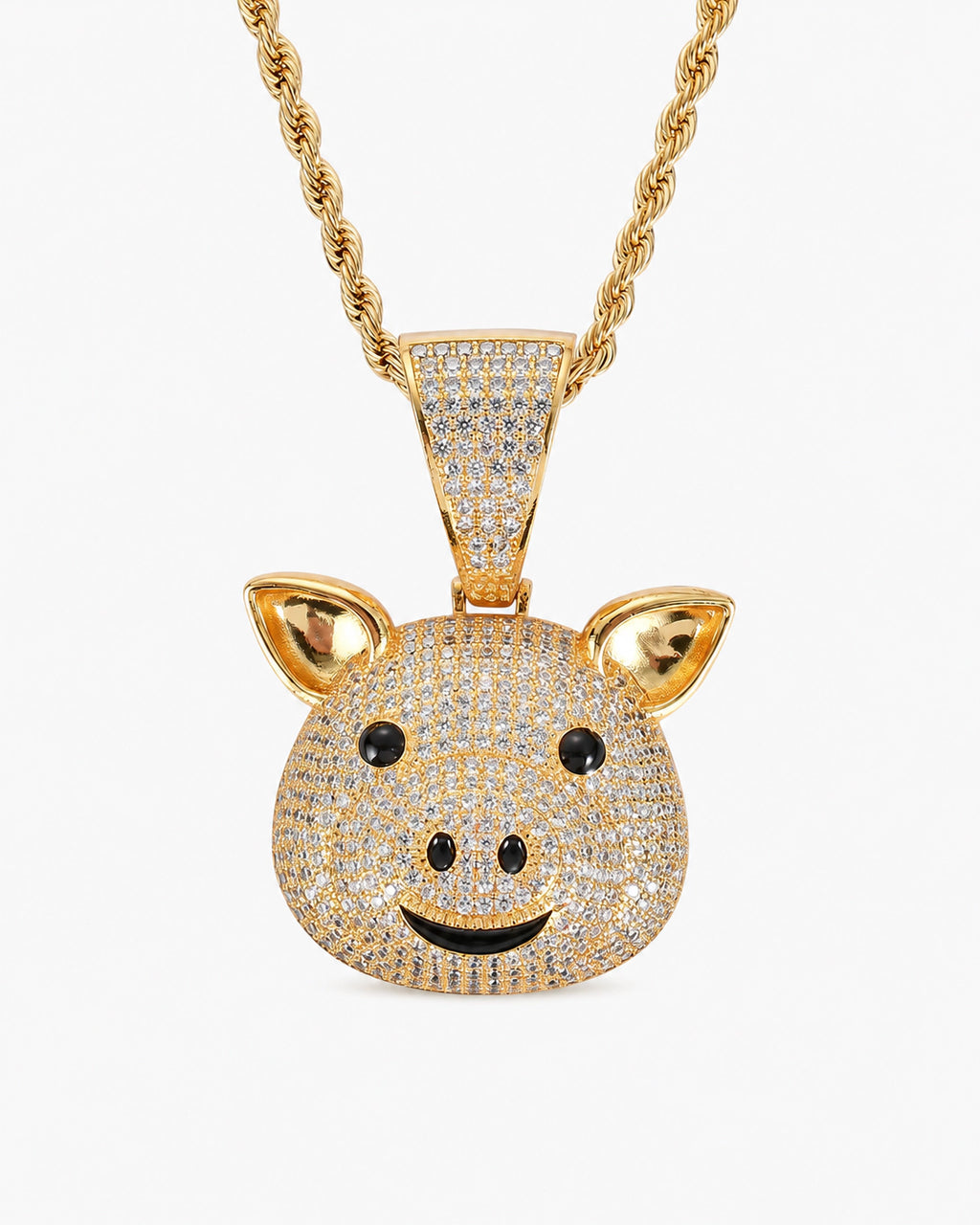 Iced CZ Pig Face Pendant Necklace