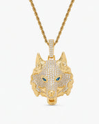Iced CZ Wolf Head Pendant Necklace