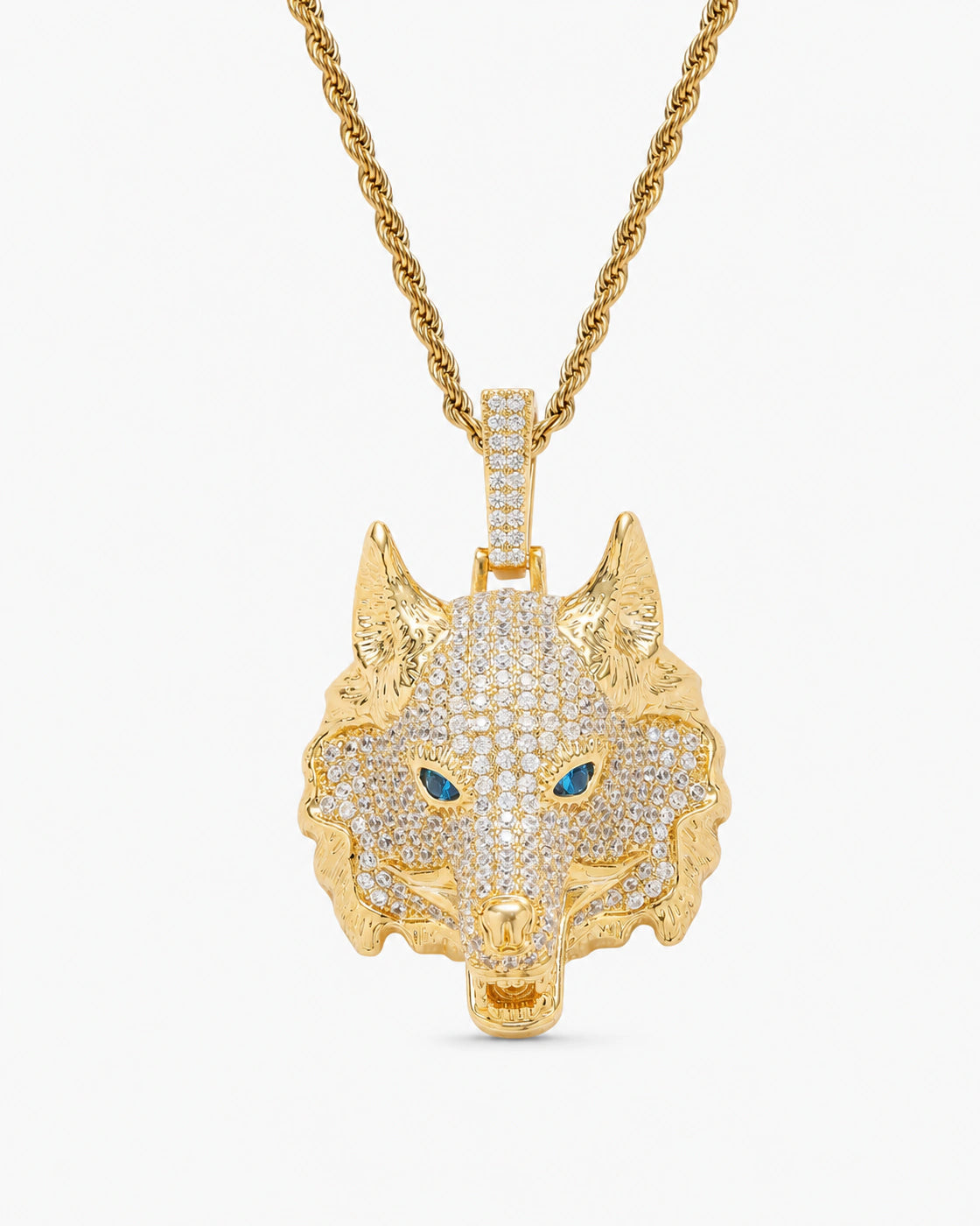 Iced CZ Wolf Head Pendant Necklace