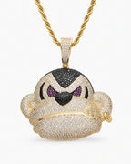 Iced CZ Scowling Cartoon Face Pendant Necklace