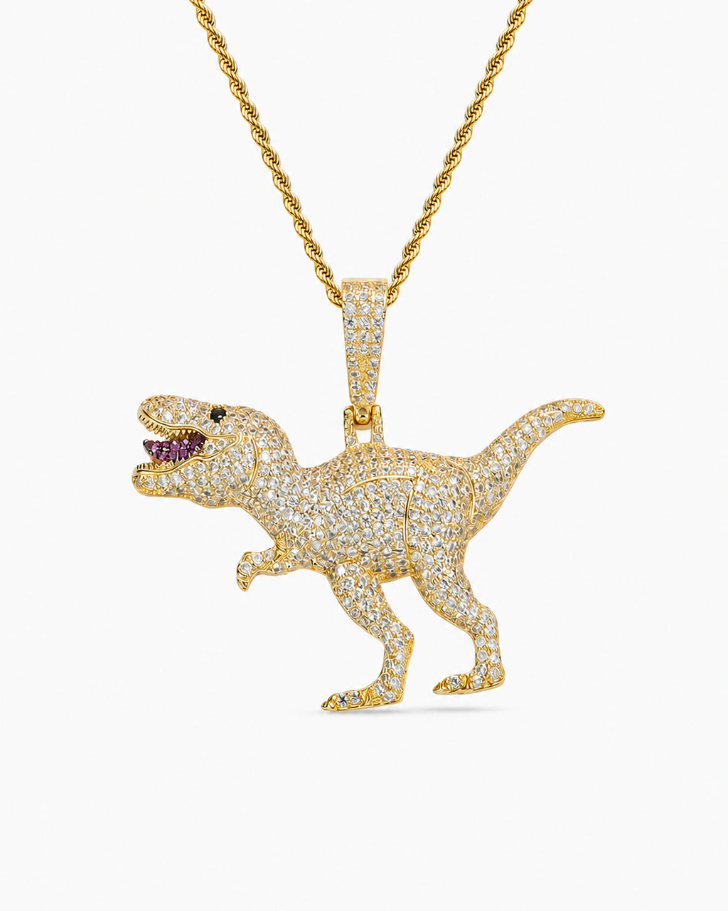 Iced CZ Dinosaur Pendant Necklace