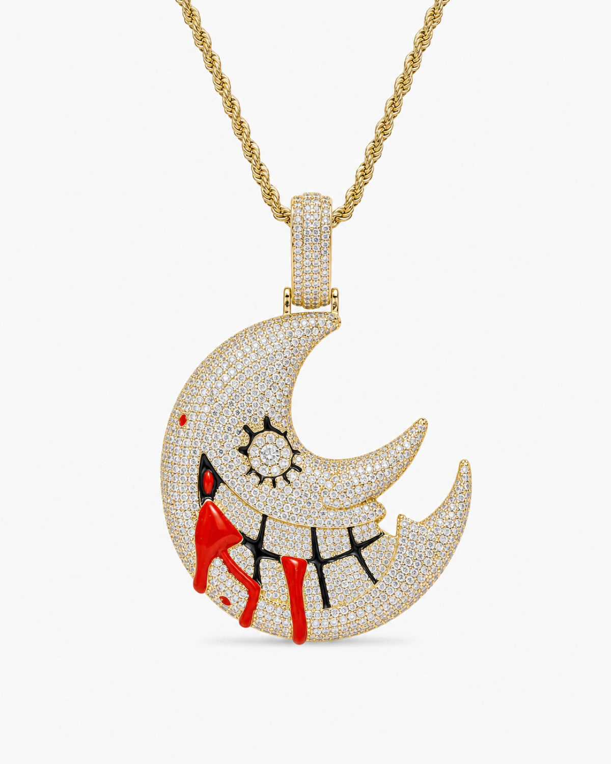 Iced CZ Crescent Grin Pendant Necklace