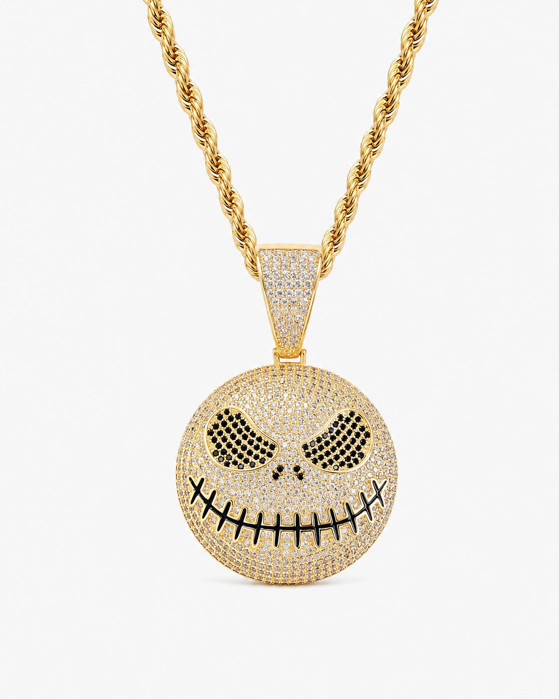 Iced CZ Stitched Grin Pendant Necklace