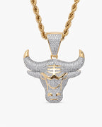 Iced CZ Bull Head Pendant Necklace