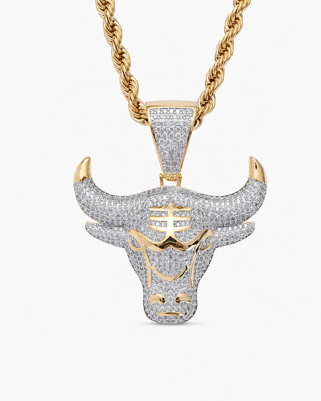 Iced CZ Bull Head Pendant Necklace