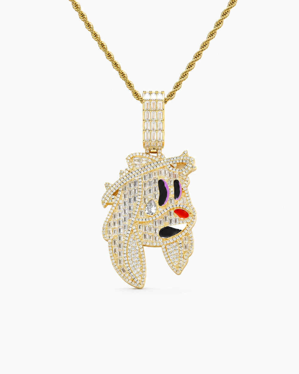 Iced CZ Cartoon Face Pendant Necklace