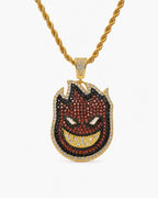Iced CZ Flame Grin Pendant Necklace