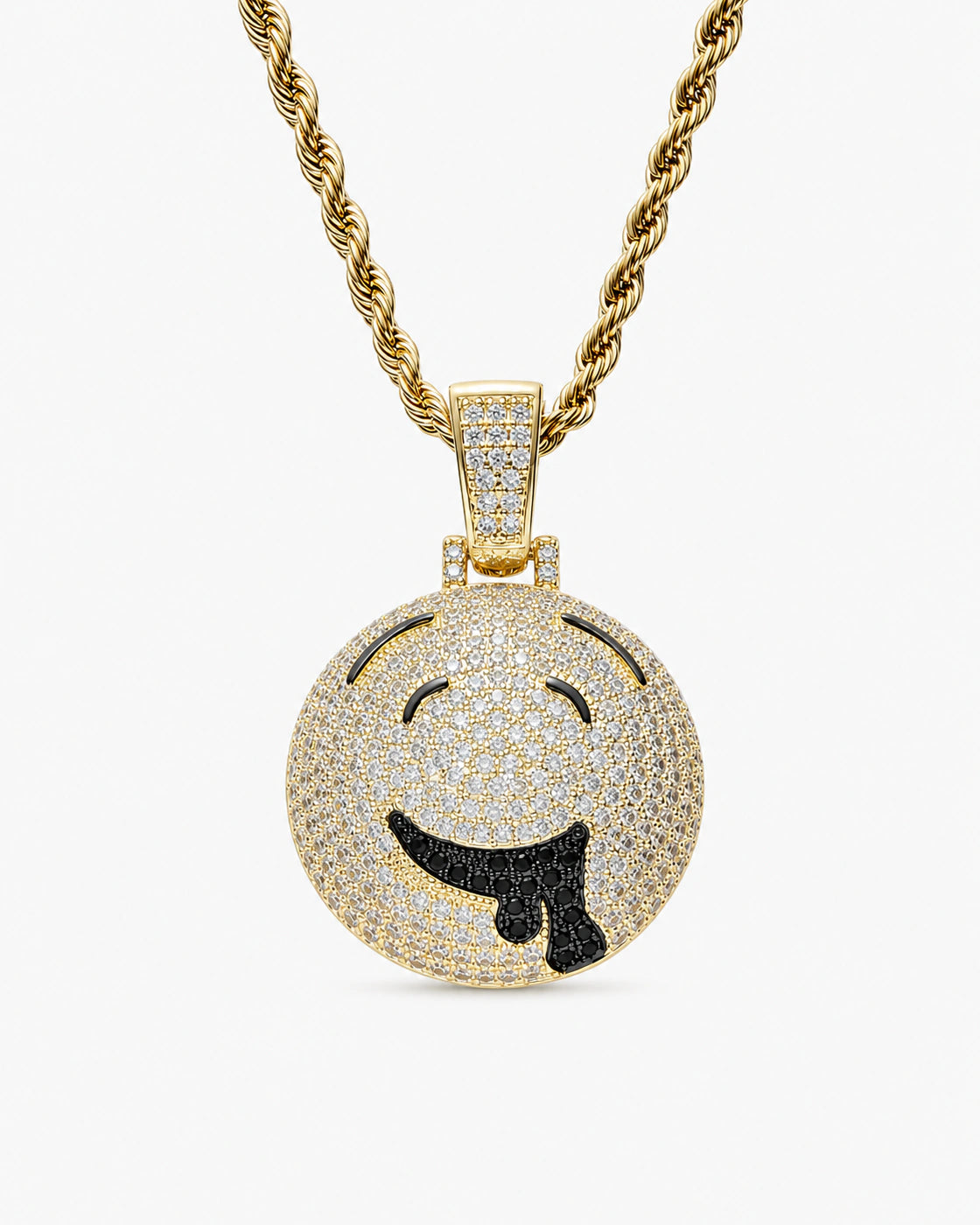 Iced CZ Dripping Smile Pendant Necklace