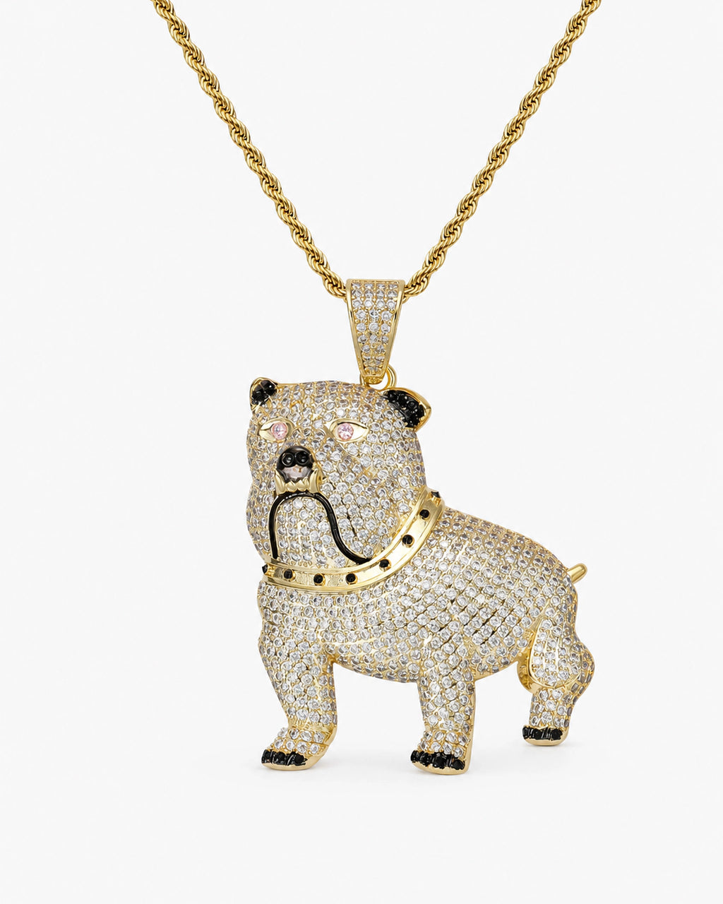 Iced CZ Bulldog Pendant Necklace
