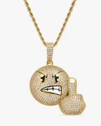 Iced CZ Pave Angry Face & Fist Pendant Necklace