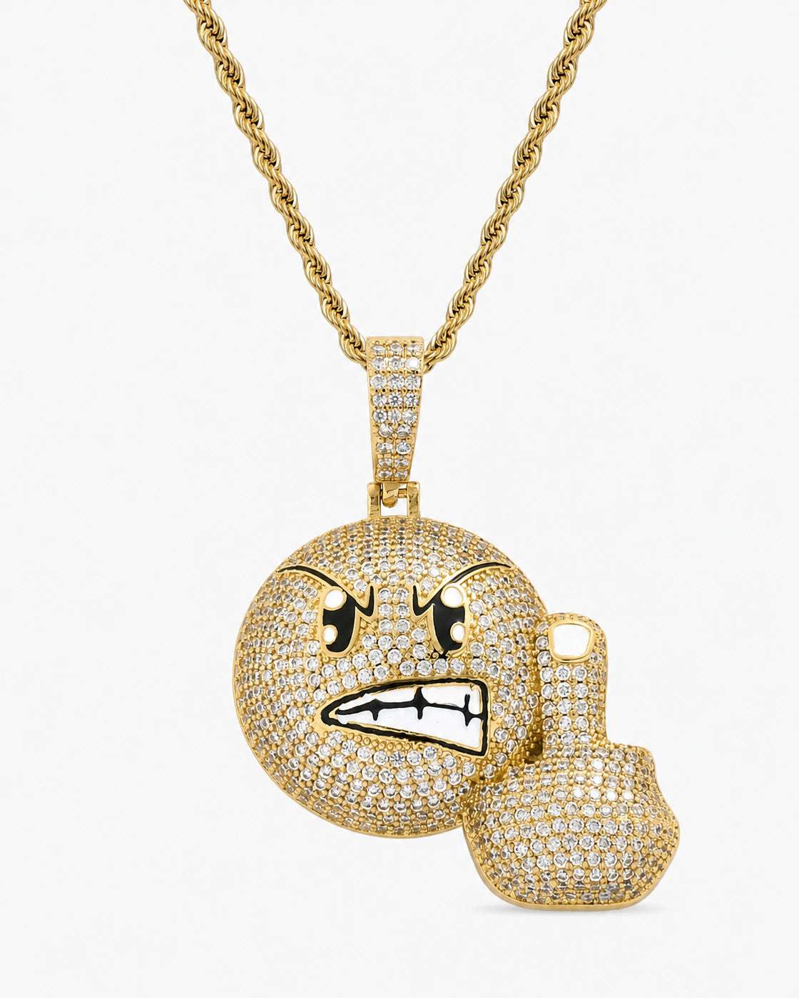 Iced CZ Pave Angry Face & Fist Pendant Necklace