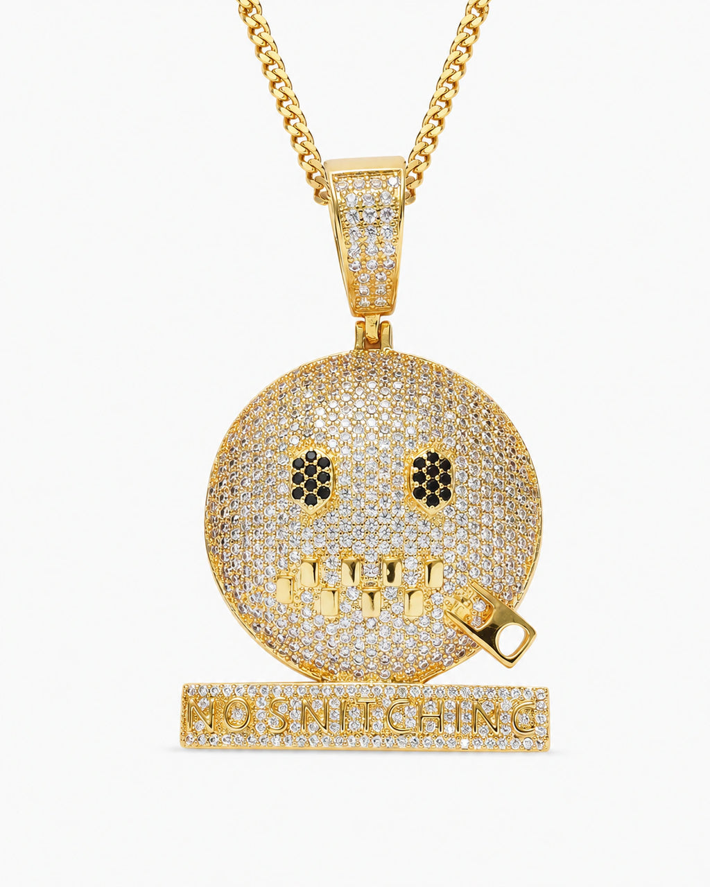 Iced CZ No Snitching Smiley Pendant Necklace