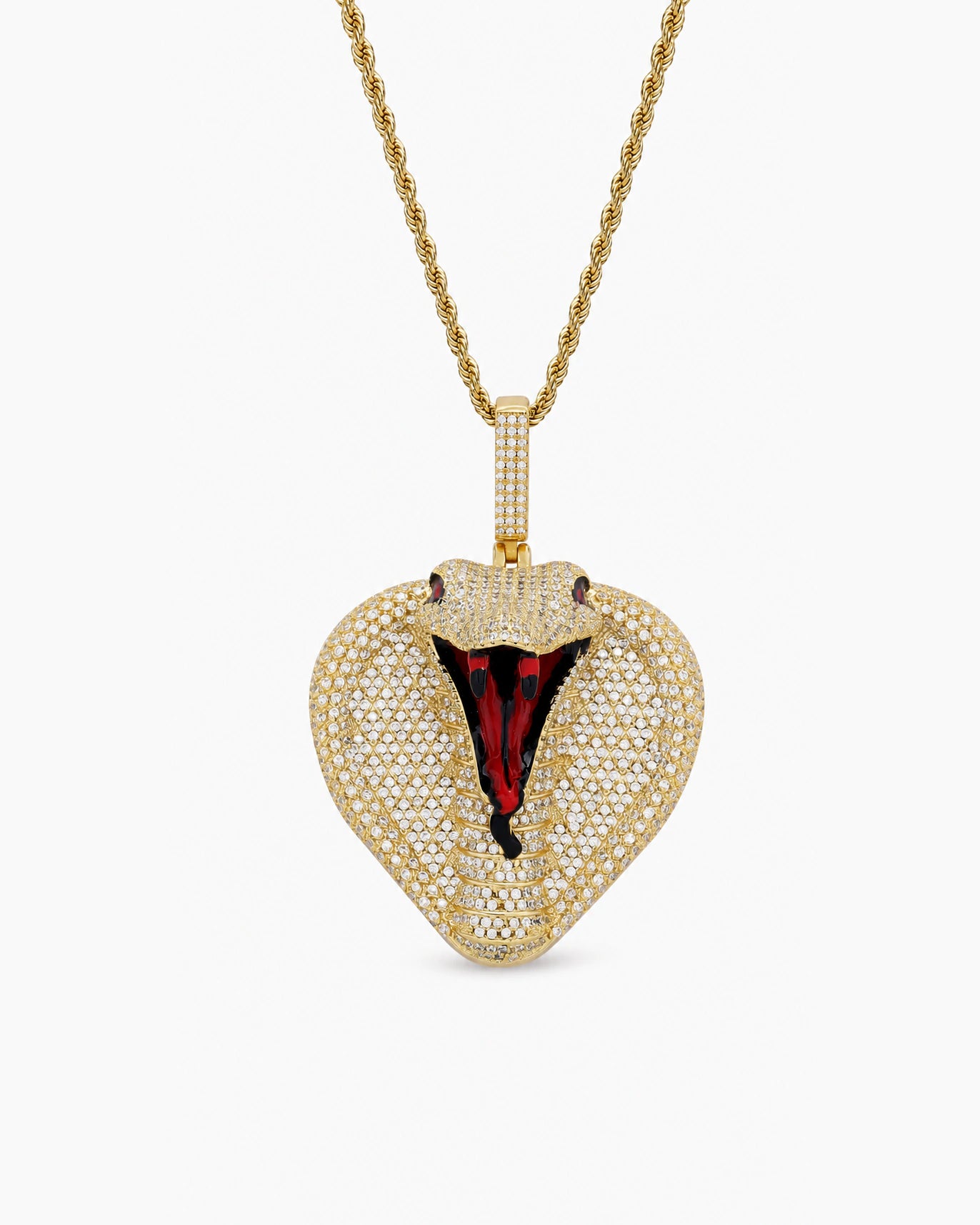 Iced CZ Pave Cobra Head Pendant Necklace