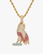 Iced CZ Pave-Style Owl Pendant Necklace