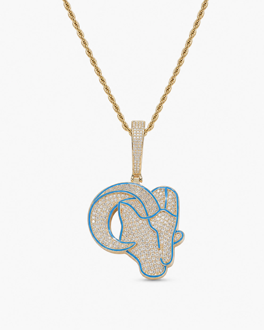 Iced CZ Ram Head Pendant Necklace