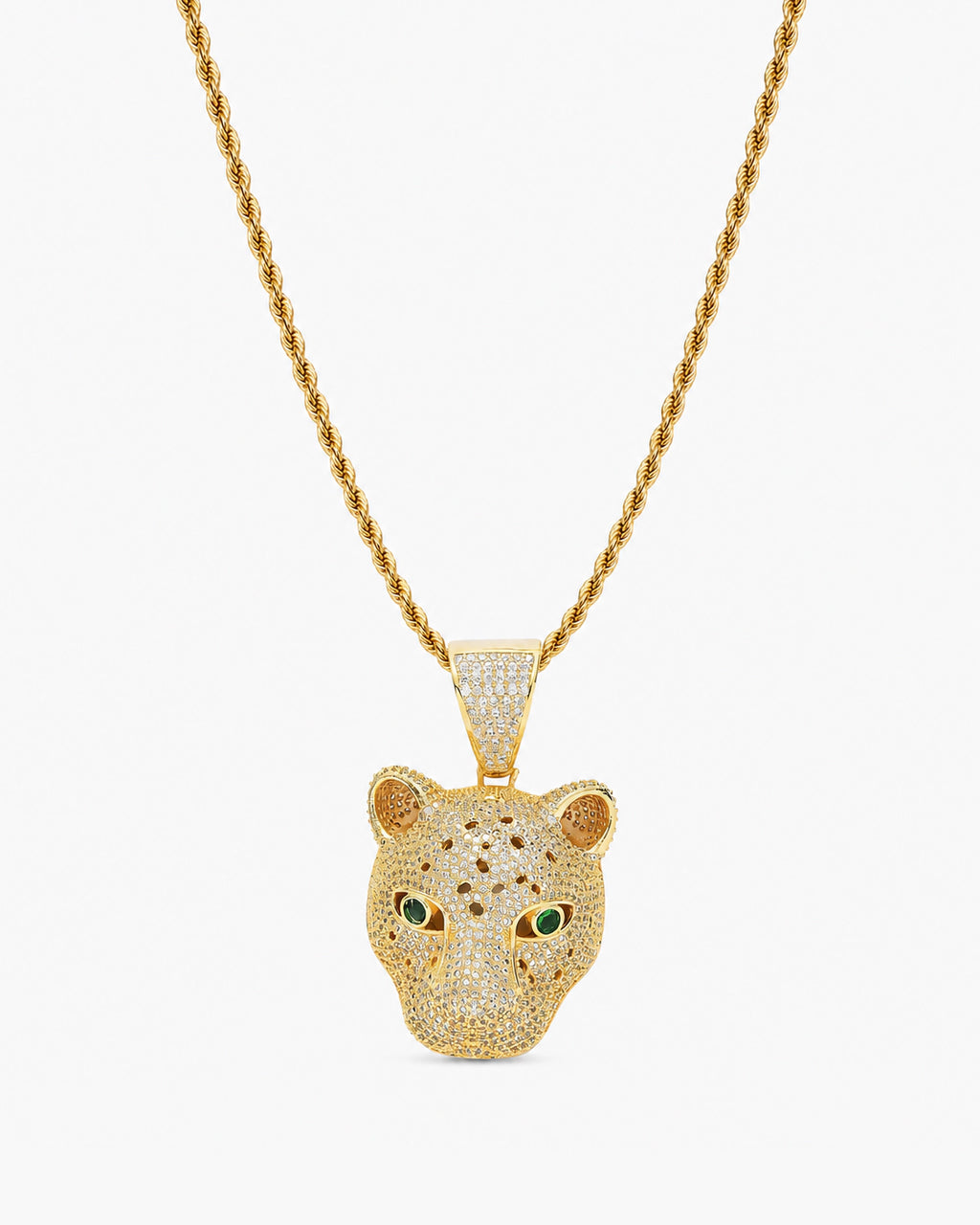 Iced CZ Stone-Set Leopard Head Pendant Necklace
