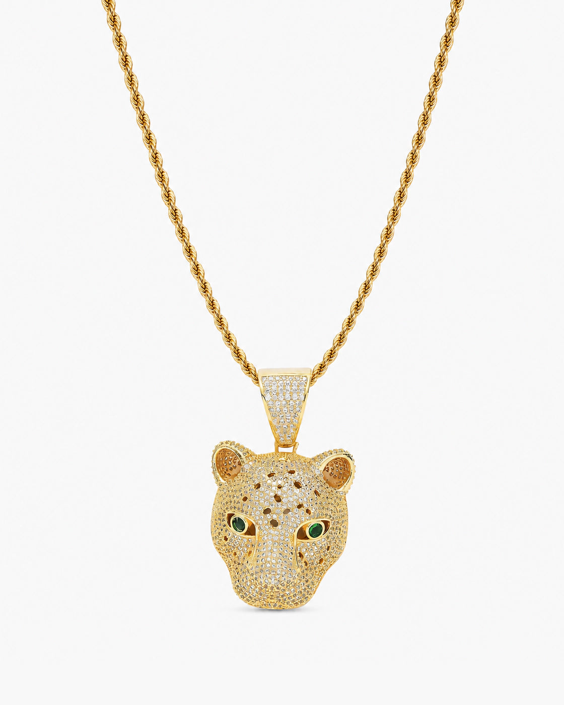 Iced CZ Stone-Set Leopard Head Pendant Necklace