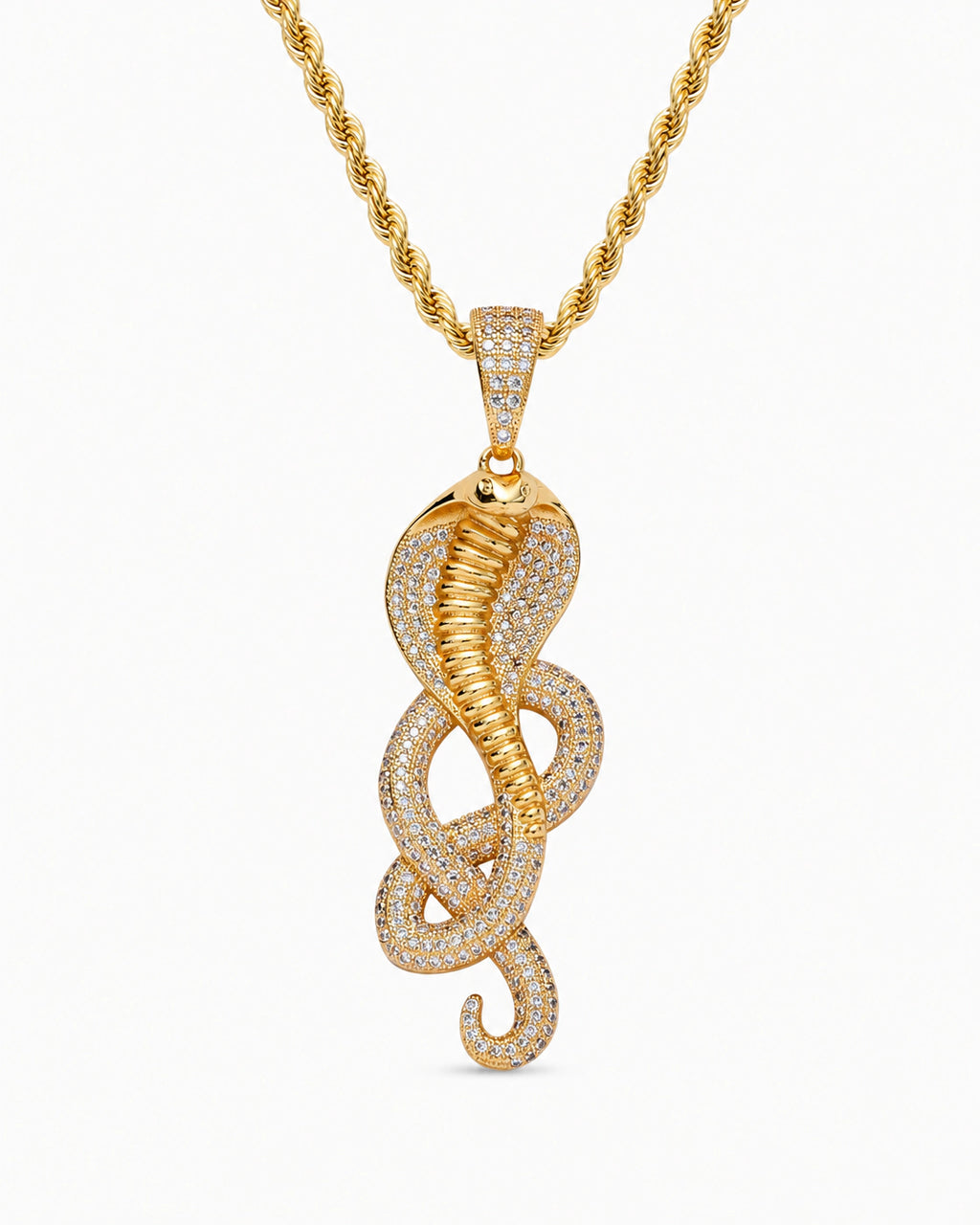 Iced CZ Cobra Spiral Pendant Necklace