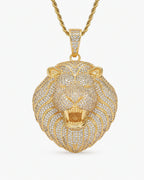 Iced CZ Roaring Lion Pendant Necklace