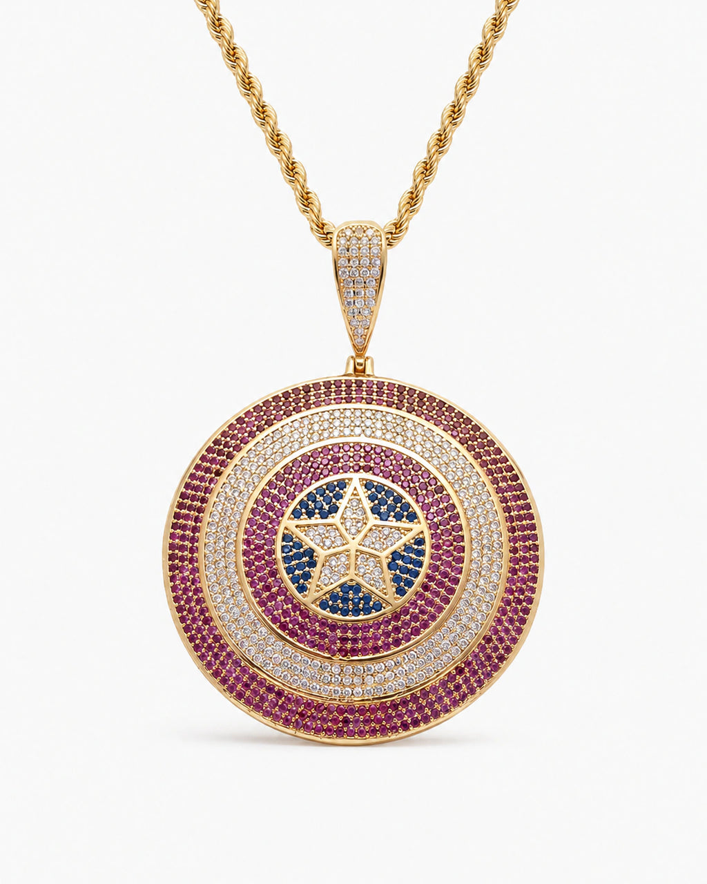 Iced CZ Star Medallion Pendant Necklace