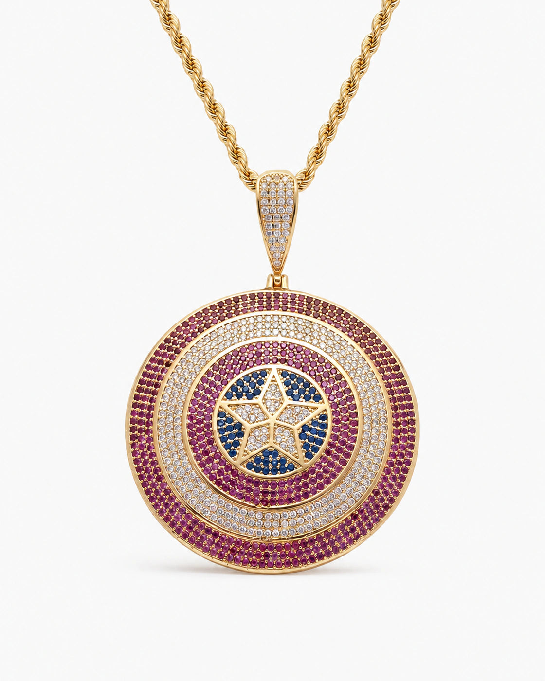 Iced CZ Star Medallion Pendant Necklace