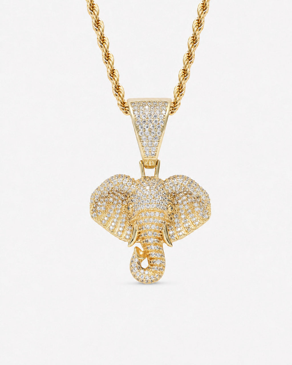 Iced CZ Stone-Set Elephant Pendant Necklace