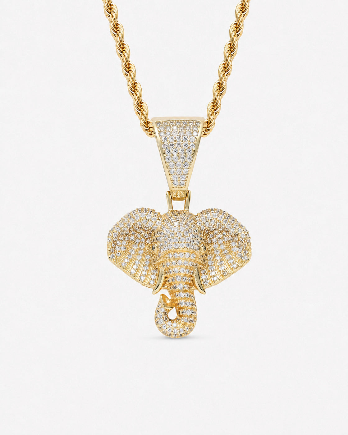 Iced CZ Stone-Set Elephant Pendant Necklace