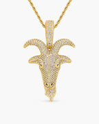 Iced CZ Pave Horned Goat-Head Pendant Necklace