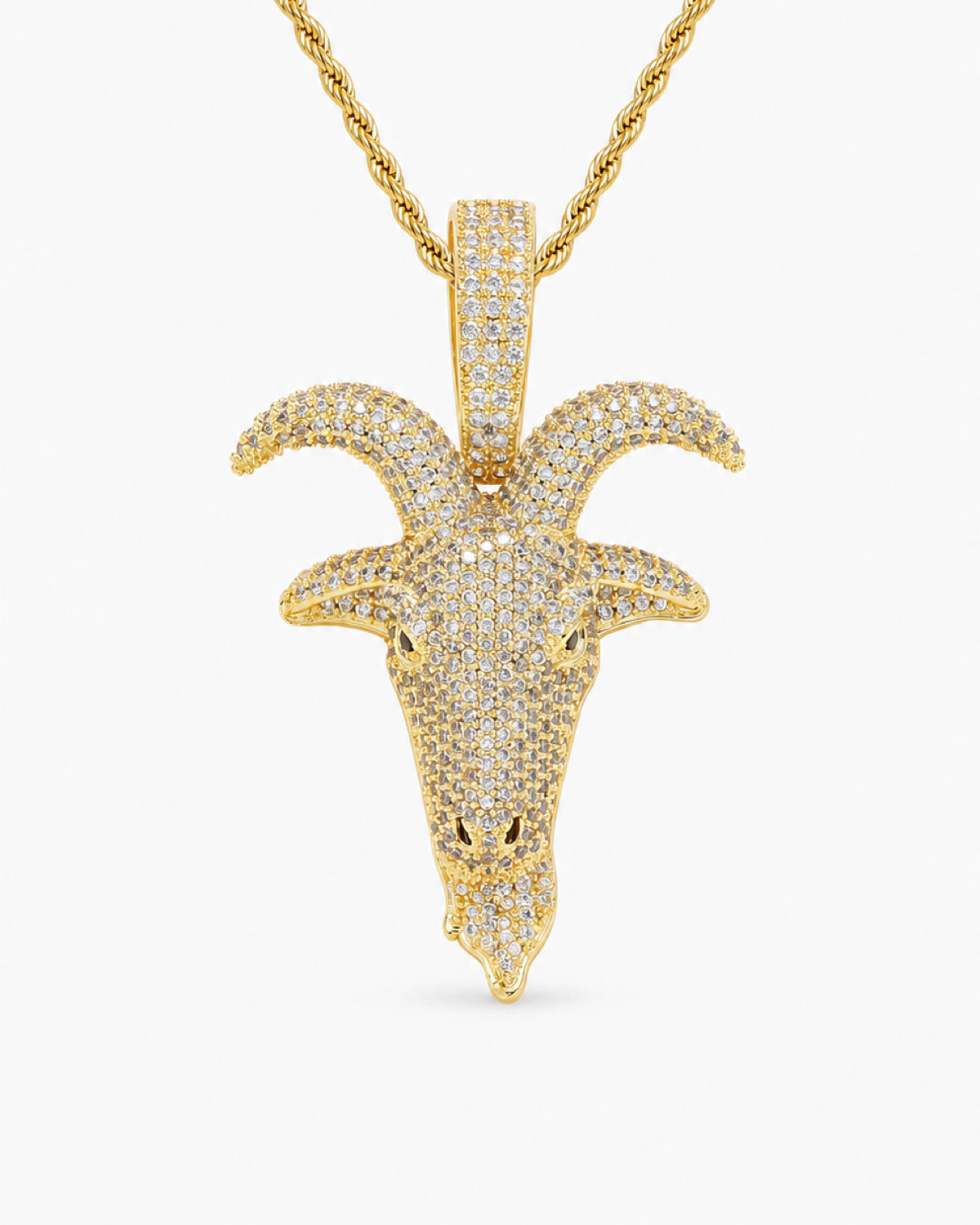 Iced CZ Pave Horned Goat-Head Pendant Necklace