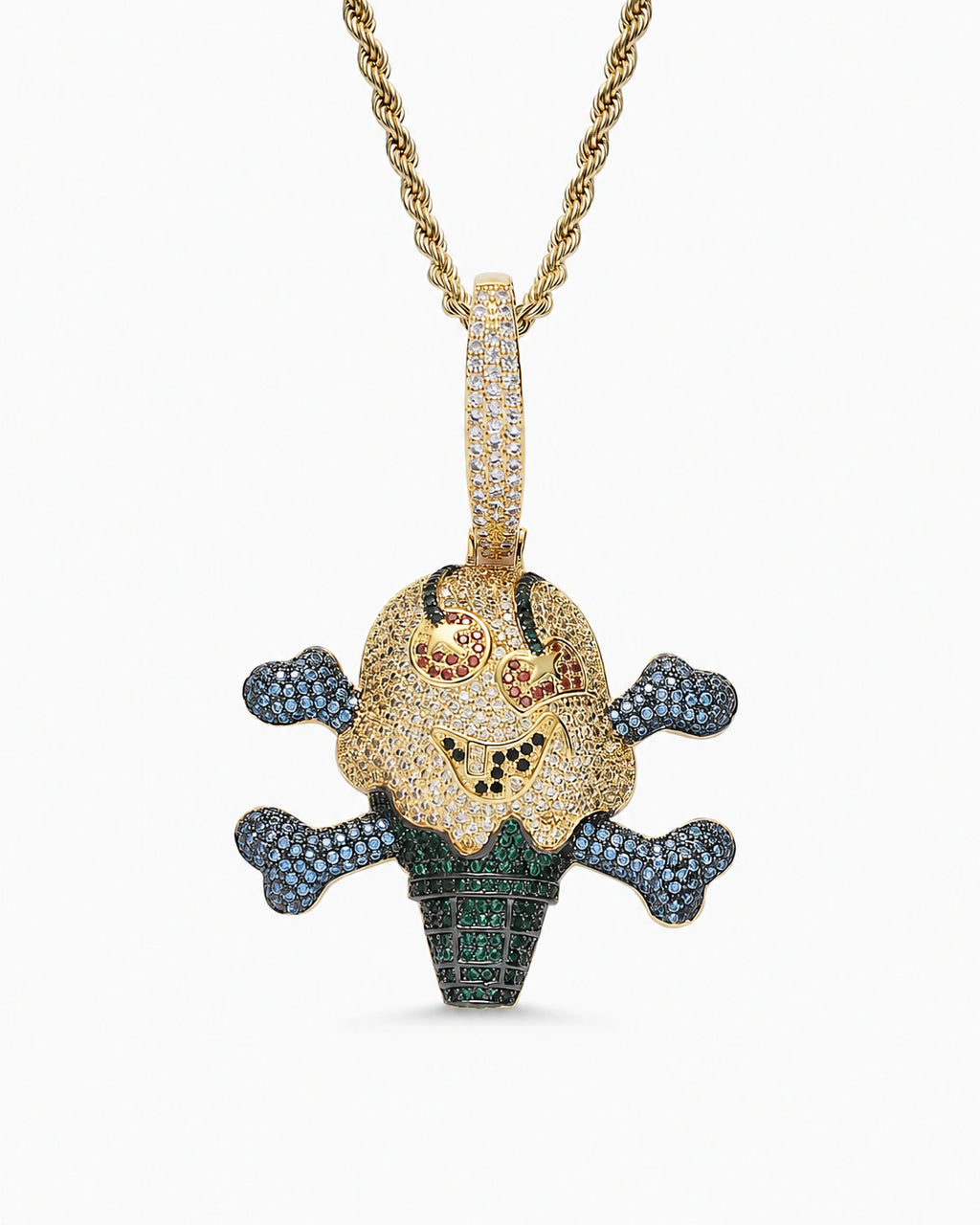 Iced CZ Skull Ice Cream Pendant Necklace