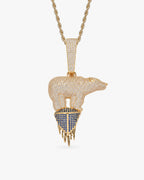 Iced CZ Polar Bear Melting Pendant Necklace