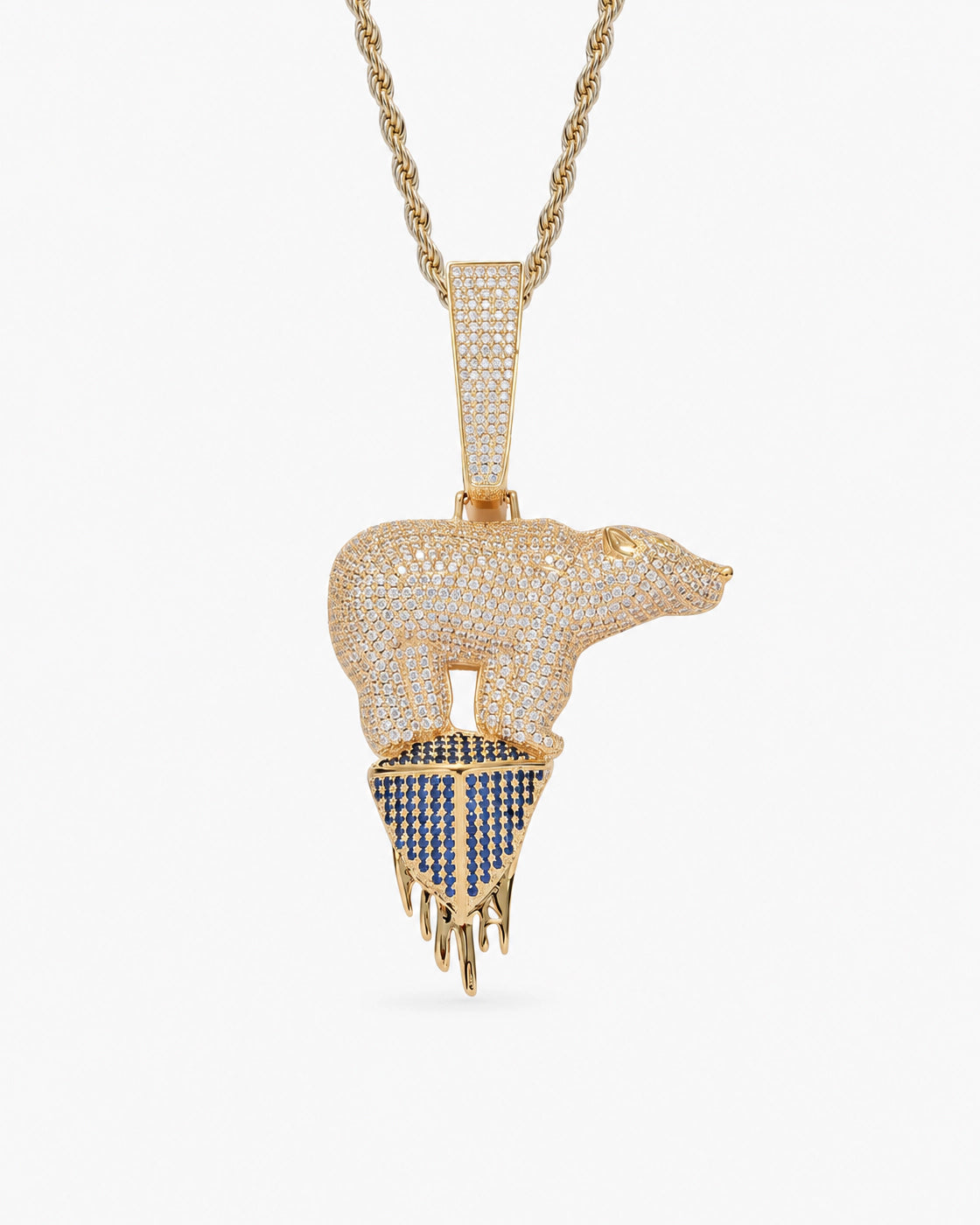 Iced CZ Polar Bear Melting Pendant Necklace