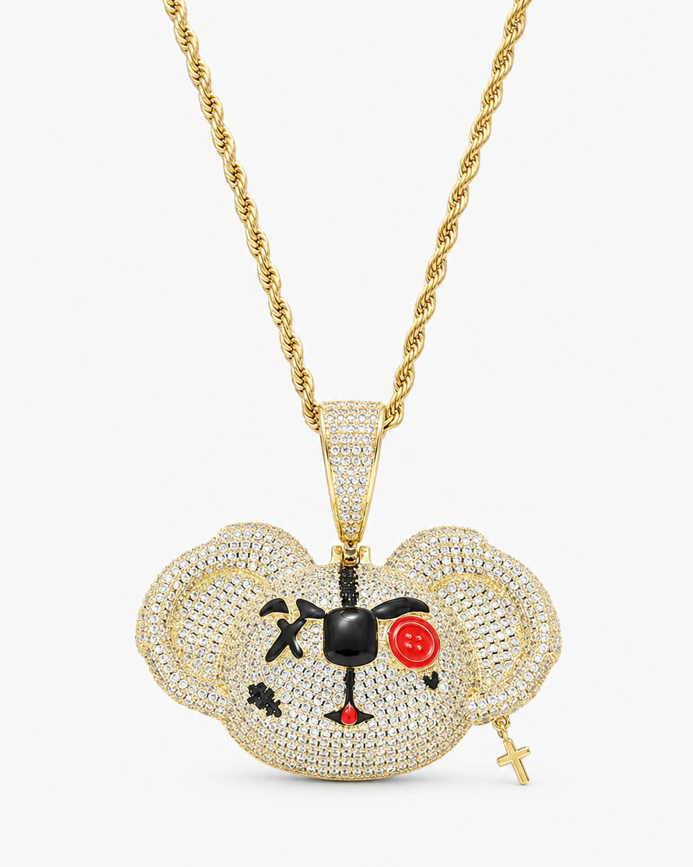 Iced CZ Stone-Set Cartoon Face Pendant Necklace
