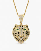 Iced CZ Tiger Head Pendant Necklace