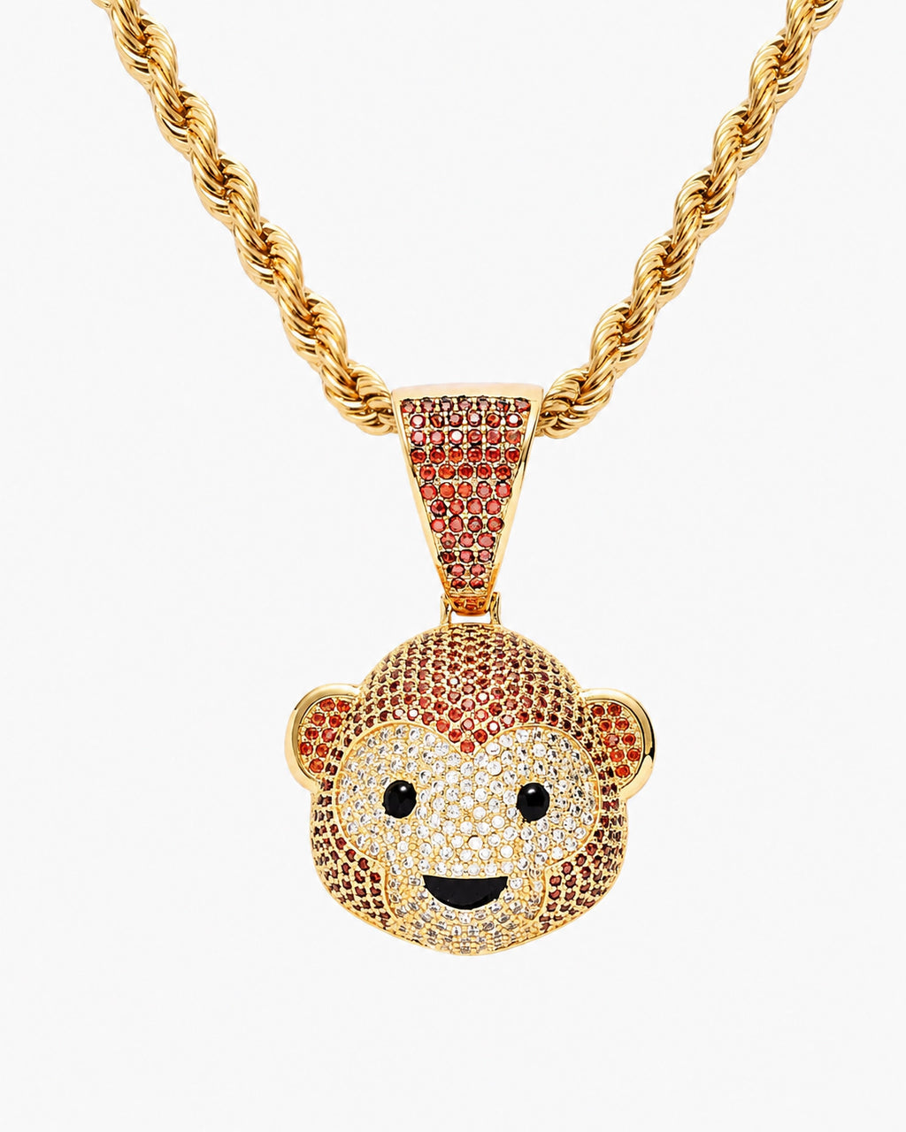 Iced CZ Monkey Face Pendant Necklace