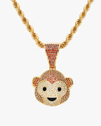 Iced CZ Monkey Face Pendant Necklace