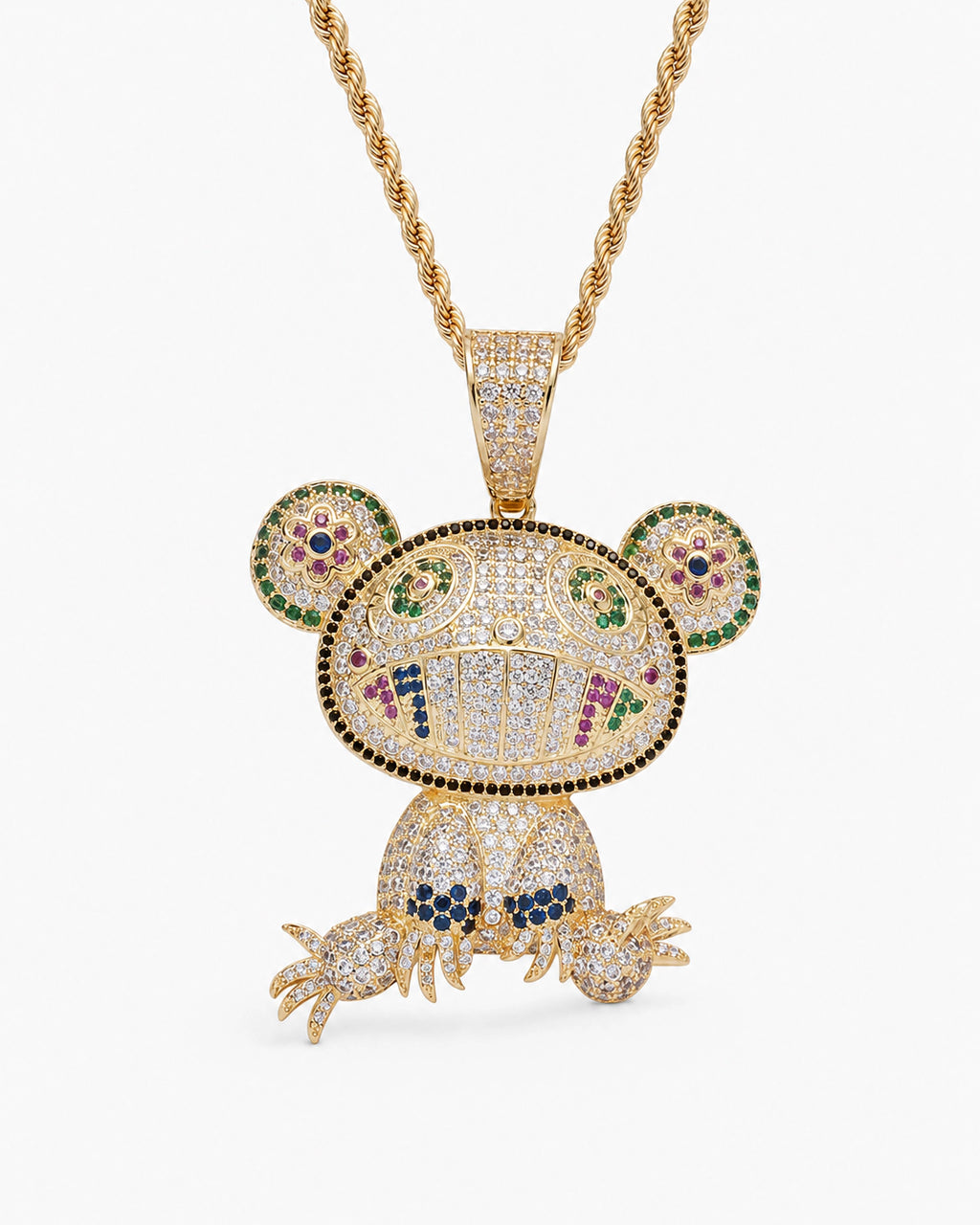 Iced CZ Grin Character Pendant Necklace